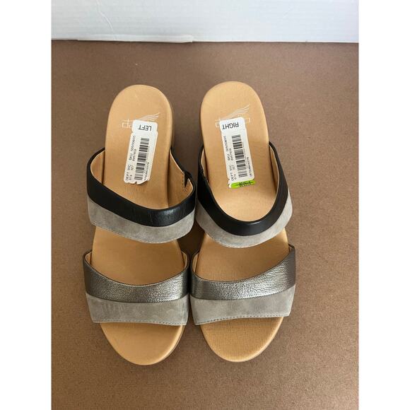 NWT Dansko Theresa Gray/Black Leather Multi-Strap Slip-On Block Heel Sandal 10.5 - Picture 4 of 11